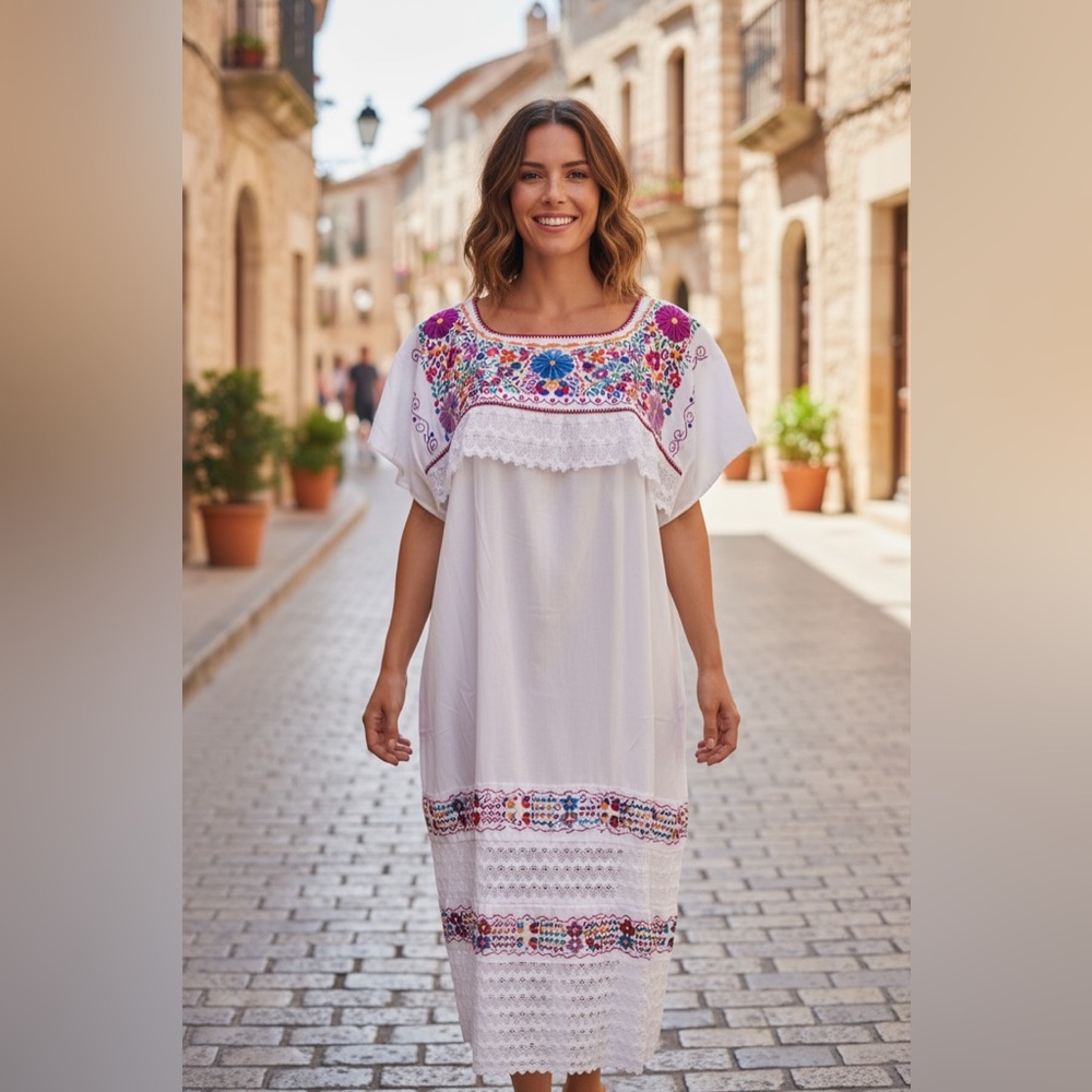 Mexican Maxi Dress Karla Ivory